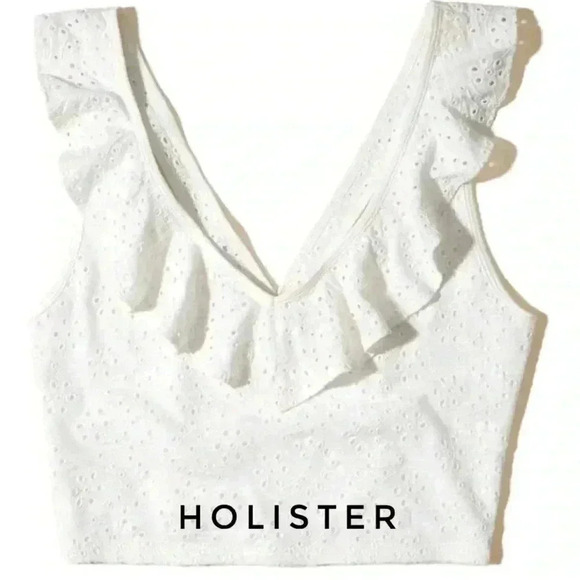 BNWOT Holister Eyelet Ruffle Crop Top  size S - Picture 1 of 5